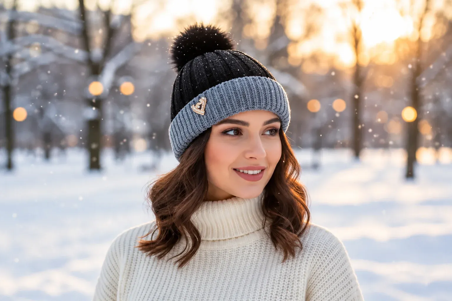 Golden Winter Snowfall Portrait.webp